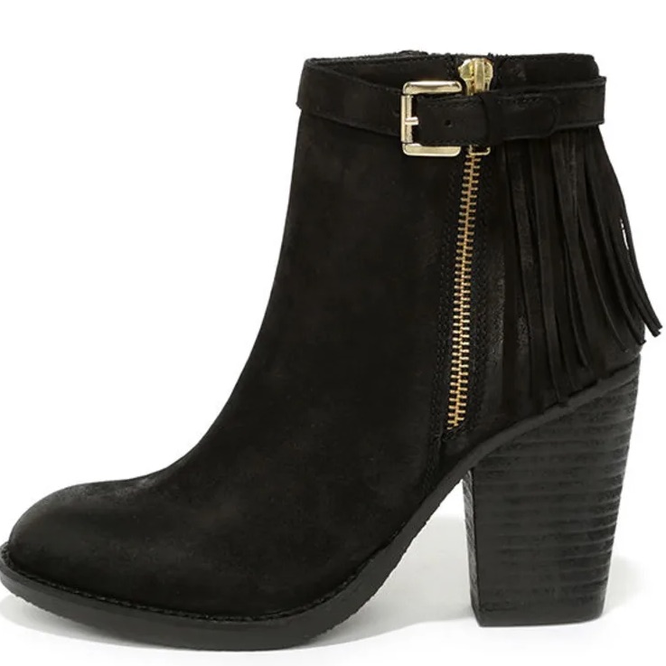 Steve Madden Woodmeer Black Nubuck Leather Fringe Booties Size 8